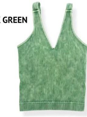 Zenana Outfitters Mint Green Ribbed V-Neck Tank
